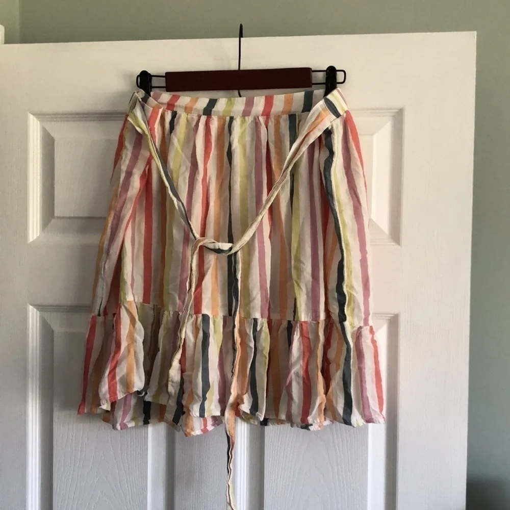 Old Navy Rainbow striped cotton tired skirt with waist tie in size XL Tall